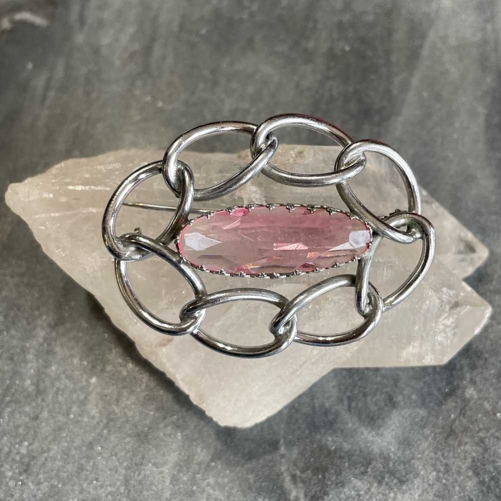 Vintage Art Deco Pink Crystal Brooch - Picture 3 of 10